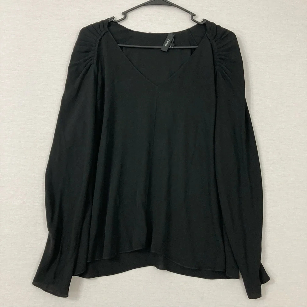 Theory Black V-Neck Long Sleeve Blouse